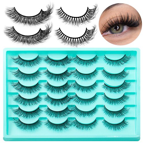 LoveOurHome 12 Pairs Faux Mink Lashes Wispy Lashes 6D Curly False Eyelashes Flully Eye Lash Extesnion Cat Eye Fake Lashes 2 Style Pack Natural Look Fake Eyelash with Tweezers for Women Girls