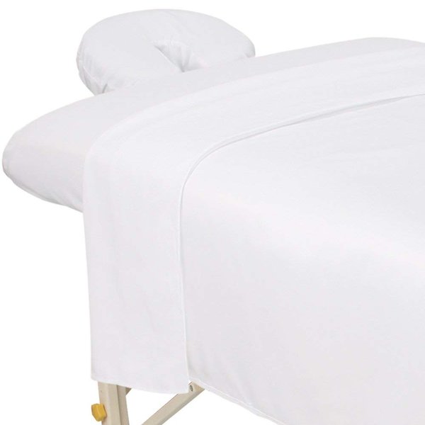 ForPro Professional Collection Premium Microfiber 3-Piece Massage Sheet Set, White, Ultra-Light, Stain, and Wrinkle-Resistant includes Massage Flat and Fitted Sheet and Massage Face Rest Cover