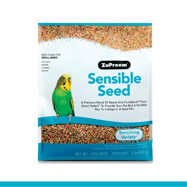 ZuPreem Sensible Seed Bird Food for Small Birds, 2 lb - Premium Blend of Seeds and FruitBlend Pellets for Parakeets, Budgies, Parrotlets, Canaries, Finches