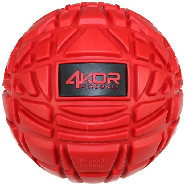 4KOR Fitness Massage Ball for Deep Tissue Myofascial Trigger Point Release, Physical Therapy, and Muscle Relief - 1 Grippy Mobility Roller Ball - 4.75 Inch Red Fireball