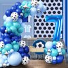 Soccer 7th Birthday Decorations for Boys, Royal Blue Teal Light Blue Balloon Garland Arch Kit with 40 Inch Blue Number 7 Balloon Tower, Soccer 7th Birthday Balloons for Kids Football Theme Party