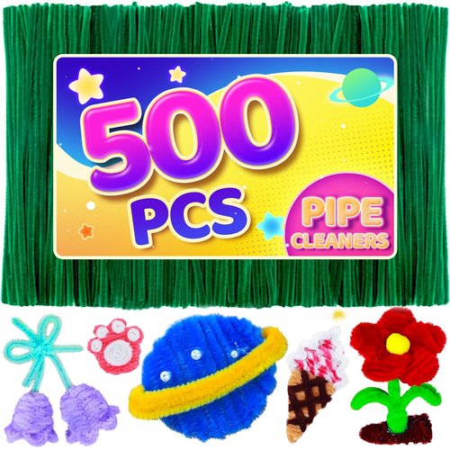 Eppingwin 500pcs Pipe Cleaners, Christmas Green Pipe Cleaners Craft Supplies,Chenille Stems for DIY Arts Crafts Project(Christmas Green)