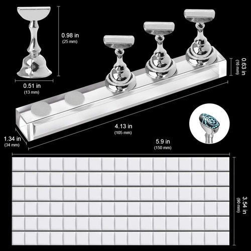 Kalolary 2 Set Acrylic Nail Stand for Painting Nails Press On, Fake Nail Tip Holders Magnetic Practice Stands with White 100 Pcs Reusable Adhesive Putty for Nail Art DIY(Silver)