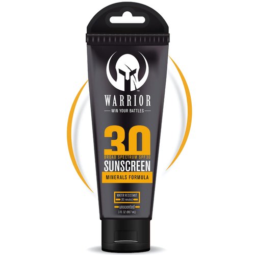 Warrior SPF 30 Sunscreen Lotion - Water Resistant, Reef Safe Lotion Sunscreen with Mineral Formula - Non-Toxic Sunscreen for Sensitive Skin - 3 OZ