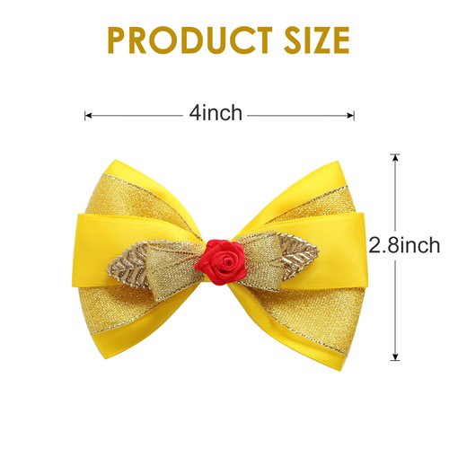 Princess Hair Bow Clips for Girls Women 4 Inch Birthday Gift Dress up Hair Accessories for Belle