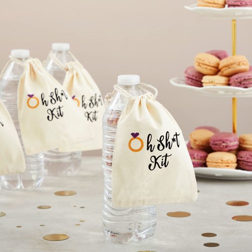 BLUE PANDA 20 Pack Drawstring Hangover Kit Bags for Bachelorette Party, Weddings, Bachelor, Bridal Shower, Party Favors (Cotton, 4x6 in)