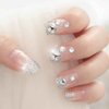 Auwoyss Crystal Press on Nails Square Fake 3D Rhinestone False Medium Length Glitter Sparkle Luxury Full Cover Acrylic Nails Tips Gel Fancy Stick on Nails Bride Art Gel Artificial Wedding