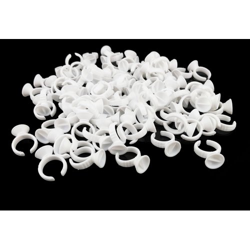 yueton 100Pcs 2 Slot Disposable Plastic Nail Art Tattoo Glue Pallet Holder Eyelash Extension Rings Adhesive Pigment Holders Finger Hand Beauty Tools