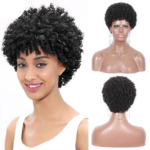 Kalyss 10&quot; Short Braided Out Deep Afro Kinky Curly Wigs for Black Women Japan-made Synthetic Soft...