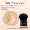 2pc FOUNDATION with KABUKI BRUSH Mineral Makeup (WARM Neutral Shade-Most Popular) Matte Loose Powder Bare Face Cosmetics Full Coverage Long Lasting All Skin Types SPF 18