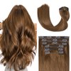 UGOTRAYS Light Brown Hair Extensions Clip in Human Hair 15 Inch 70g 7pcs Remy Hair Silky Straight 16clips One Pack #6 Chestnut Brown Hair Extensions