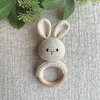 Generic Organic Cotton Handmade Crotchet Bunny Rattle, Toy, teether and Pacifier Holder Baby Shower/Birthday Gift Set., beige