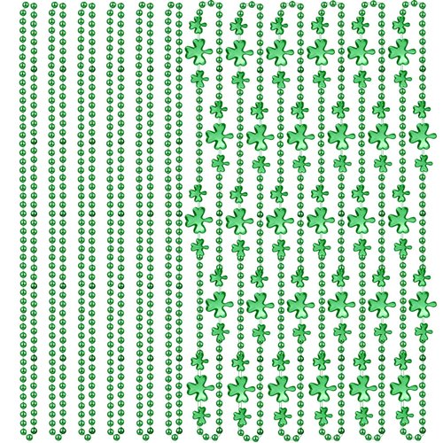 12 PCS Mardi Gras Beads Necklaces 33Inch 7mm Green Plastic Bead Necklaces, Shamrock Necklaces Bulk for St. Patrick's Day, Mardi Gras Party, Costume Accessory Supplies Decorations, Party Favors