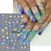 Summer Ocean Nail Art Stickers Embossed Beach Seashell Starfish Nail Decals Cute Marine Life Pegatinas Uñas Self Adhesive Nail Accessories for Women Girls Acrylic Nail DIY Manicure Decoration 4Sheets