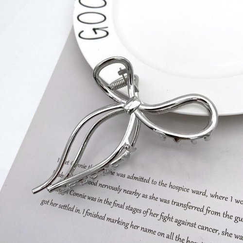 Metal Silver Hair Claw Clips Hair Bows for Women 1Pcs Ribbon Bow Hair Claw Clips for Thick Hair Bow Silver Hair Clips Bow Knot Hair Clips Bow Hair Clips Bow Clips Cute Hair Bows Bows Hair Accessories