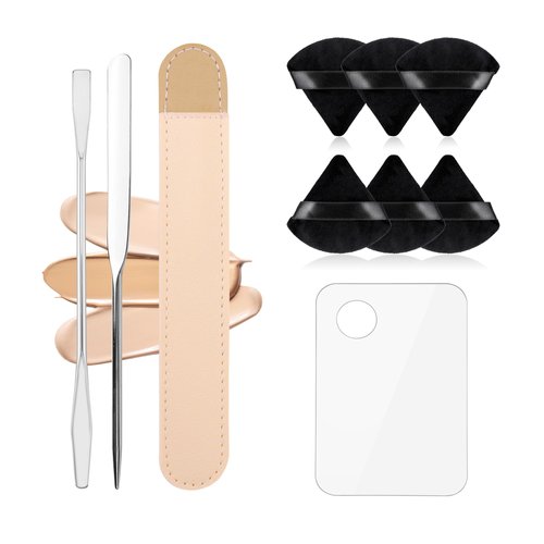SMOLOUU Acrylic Cosmetic Makeup Palette, Makeup Mixing Tray with Makeup Spatula Metal Mirror for Beauty Salon Color Cream Liquid Foundation Mixing Palette (10 Pcs Makeup Spatula Sets)