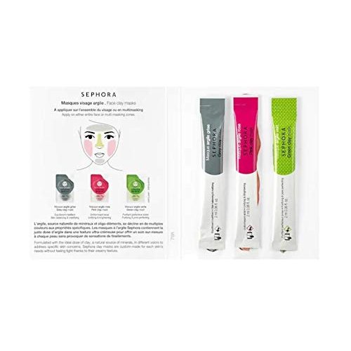 Sephora Clay Mask Sample Trio: Grey, Pink, Green, Each 0.06 oz