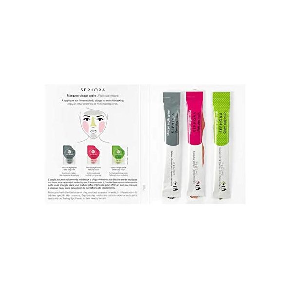 Sephora Clay Mask Sample Trio: Grey, Pink, Green, Each 0.06 oz