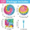 100 Pcs Tie Dye Party Plates and Napkins Set Tie Dye Birthday Party Decorations Girls Tie Dye Supplies Tie Dye Tableware Tie Dye Themed Party Favors for Boys Birthday Party Decorations Serves 25