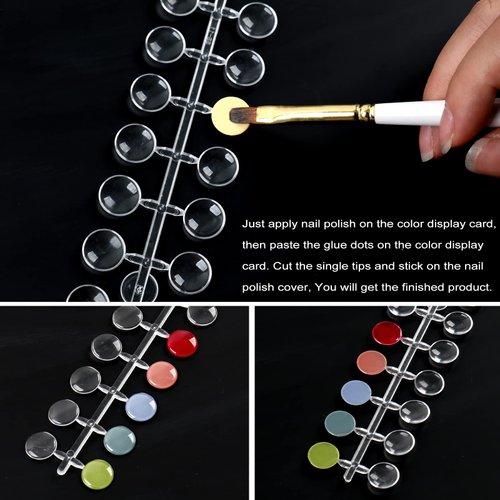 heemeei 240 Pcs Round False Nail Display Tips, Clear Nail Art Color Display Chart Nail Swatch Sticks with Adhesive Sticker for Training Practicing Color Displaying…