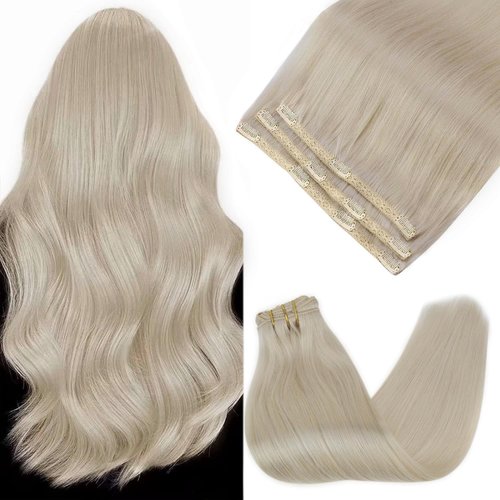 Sunny Blonde Human Hair Clip in Extensions Stable Clip in Extensions Real Human Hair Platinum Blonde Hair Clip Extensions for Women Clip in Hair Extensions Human Hair Blonde 3pcs 70g 18inch