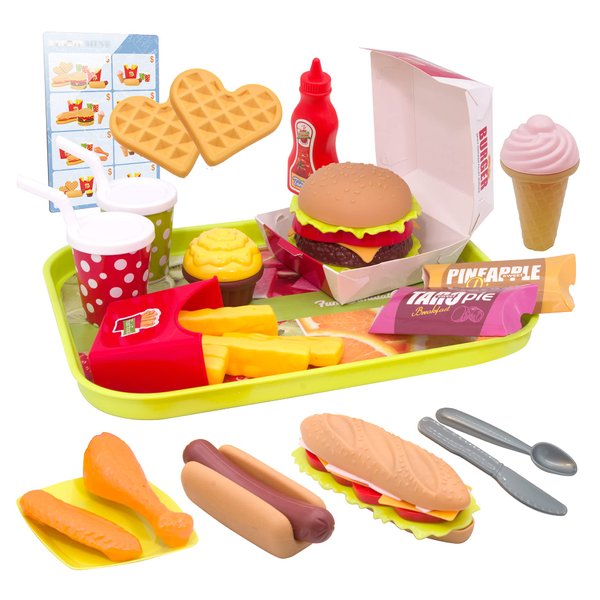 U DREAM Pretend Play Food Sets, Building Toy Burger Playset, Play Kitchen Accessories, Realistic Sandwiches.