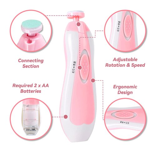 Baby Nail Trimmer Electric,Baby Nail Clippers, 6 in 1 Baby Nail File,Nail File Baby Grooming Kit Manicure Set for Toddler or Adults (Pink)