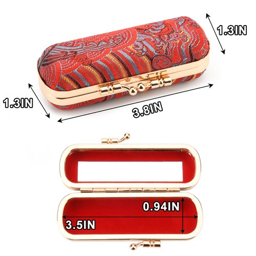 Beautyflier Lipstick Case with Mirror, Retro Lipstick Box Lip Balm Organizer Bag, Fashion Cosmetic Lipstick Travel Case, Women's Portable Lipstick Pouch Travel Cosmetic Case Red (Red, Wave)
