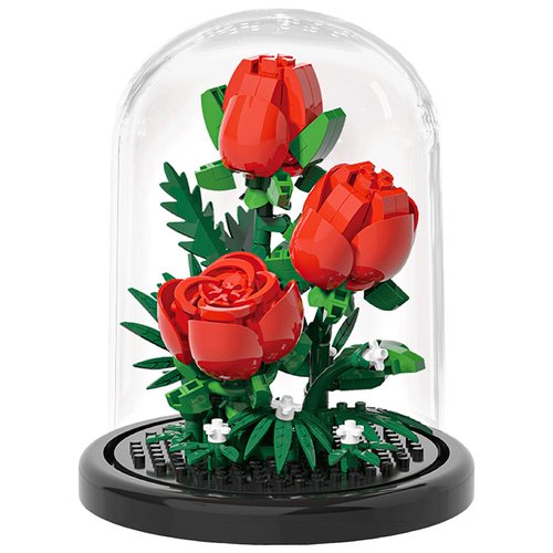 DIY Flower Bouquet Building Set with Miniature Blocks, Artificial Flowers, and Dustproof Cover for Adults and Kids - Valentine's Day, Mother's Day, Birthday (A 254 Pcs)