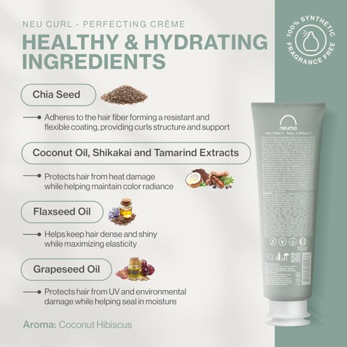 NEUMA Neu Curl Perfecting Creme 5.1 Fl. Oz. Curl Cream with Coconut Hibiscus Scent, Lightweight, Nourishing Curl Defining Cream, Curl Cream for Wavy Hair Anti Frizz Formula