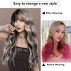 7JHH WIGS Long Wavy Silver Grey Black Highlight Wig 27in Natural Heat Resistant Fiber Synthetic Curly Light Grey Black Ombre Wigs with Bangs for Women Girls Daily Party Chrismas Travel Used