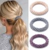 Fashey Pearl Hair Ties Rhinestone Ponytail Holder 3 Pcs Bead Set Hair Scrunchies Elastic Hair Bands Hair Accessories for Women and Girls (white,purple,grey)