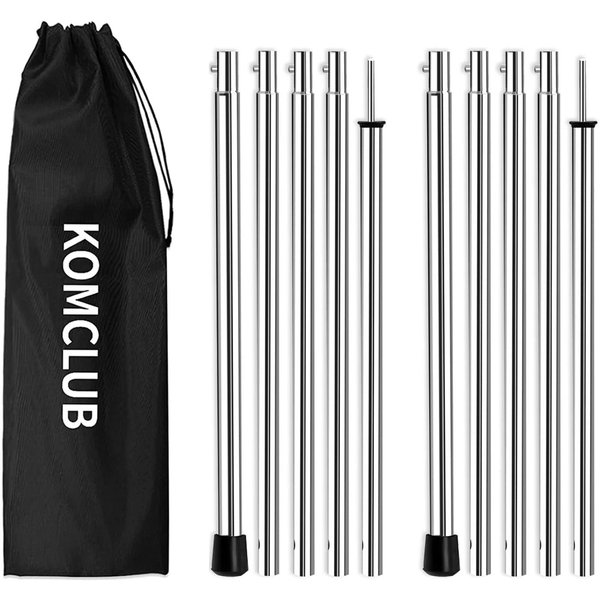 KOMCLUB Telescoping Tent Poles Adjustable Tarp Poles Camping Stainless Steel Lightweight Tent Poles for Trap Sun Sails Canopy Awning Shelter Backpacking Hiking 78 in Set of 2