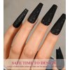 Black Press On Nails Coffin - Aegenacess Press On Nails Long with Glue Stickers, Glitter Stick On Nails for Women, Light Weight Glue On Nails in 12 Sizes, 24pcs Fake Nail Kit