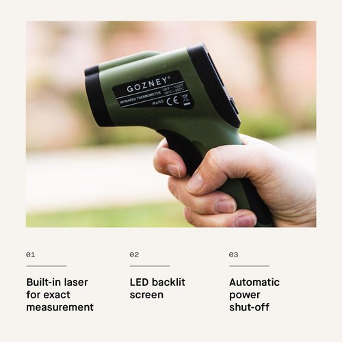 Gozney Infrared Thermometer - Built-in Laser Thermometer with LED Screen - 9V Battery Included - Celsius and Fahrenheit - Pizza Oven Accessories