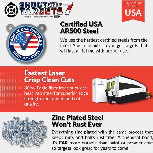 1/2 Rifle AR500 Gong Shooting Targets, Durable Steel Targets for Shooting, Perfect Range Shooting Targets for 5.56 Rifle Practice, Zinc Plated Laser Cut USA Steel Withstands Bullet Strik