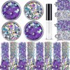 Silver and Magic Purple Holographic Chunky Glitter Cosmetic Body Hair Face Eye Nail for Festival Carnival Concert Beauty Rave Accessories Different Shapes 4 Pots 32g/1.12oz+ Quick Dry Primer Glue Gel