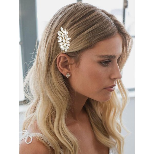 Unicra Rhinestone Bride Wedding Hair Comb Crystal Bridal Hair Piece Bridesmaids Hair Accessories for Women Prom Party Hair Clips (Gold)