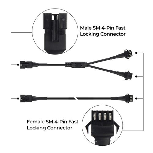 DITRIO 4pcs 2-Feet Extension Cords and 3pcs 2-Way Splitters for Underglow RGB LED Strip Light Kits on Motorcycles Trikes Golf Carts ATVs EXT-2FT