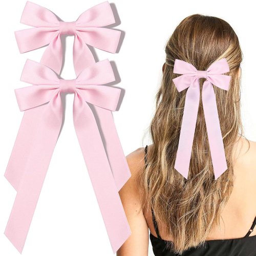 2PCS Silky Satin Hair Bows Hair Clips,Decorative Hair Clips Ribbon Accessories Ponytail Holder Sl...