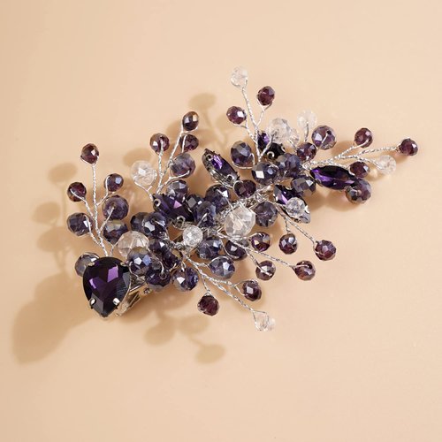 Xerling Purple Rhinestone Hair Clips for Brides Wedding Vintage Crystal Headpiece for Women Side Hair Accessories for Flower Girls (Purple)
