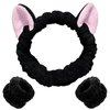 WHAVEL 3PCS Spa Headband and Wristband Set, Cute Cat Ears Headband for Washing Face Makeup Headband Face Wash Headband Wrist Bands(Black)