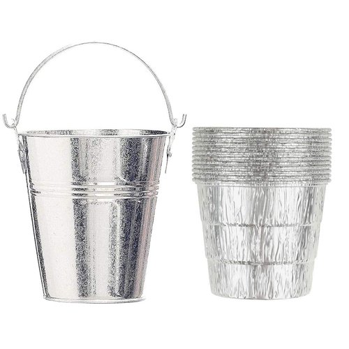 Drip Grease Bucket Can & 12-Pack Liners for Traeger 20/22/34, Pit Boss, etc Pellet Smoker Grill (Silver 12)