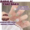 BABALAL Square Press on Nails Medium Fake Nails Green Glue on Nails 3D Butterfly Pearl Design Acrylic Nails 24Pcs Squoval Manicure Stick on Nails for Women and Girls