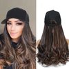 Yunkang Hat Wig Baseball Cap With Long Wavy Ends Straight Hair Extensions Attached Heat Resistant Synthetic Fiber Hair Replacement Wigs in Hat for Woman Girls Mix brown(Mdark brown, 18inch)