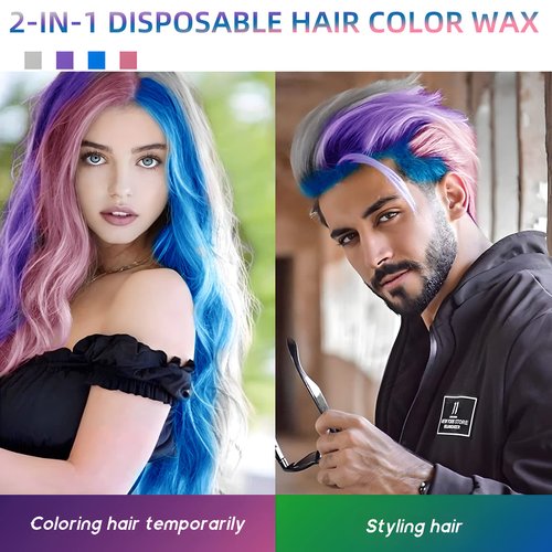 4 Colors Temporary Hair Color Wax Pink Purple Gray Blue Natural Hairstyle Cream Professional Coloring Mud for Men Women Kids Party Cosplay Date Halloween…
