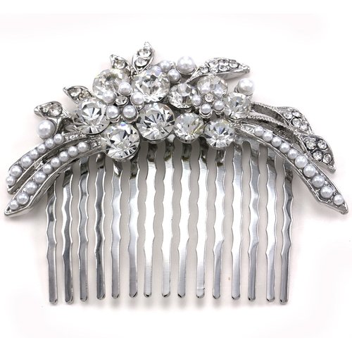 Flower Floral Faux Pearl Bridal Wedding Tiara Comb Bridesmaid Gift for Women Girlfriend Mom Lady Prom Beauty Pageant Clear Rhinestones Hair Accessory Costume Wedding Jewelry