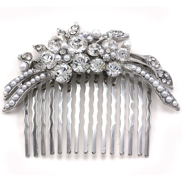 Flower Floral Faux Pearl Bridal Wedding Tiara Comb Bridesmaid Gift for Women Girlfriend Mom Lady Prom Beauty Pageant Clear Rhinestones Hair Accessory Costume Wedding Jewelry