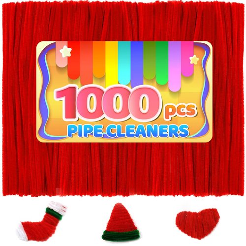 Iooleem 1000pcs Red Pipe Cleaners, Chenille Stems, Pipe Cleaners for Crafts, Pipe Cleaner Crafts, Art and Craft Supplies.