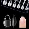 Gelike ec Short Almond Nail Tips: 120PCS Soft Gel Tips for EXTRA Short Almond Shaped Full Cover Gel X Nail Tips Pre Etched - PMMA Resin Clear False Nails 12 Sizes